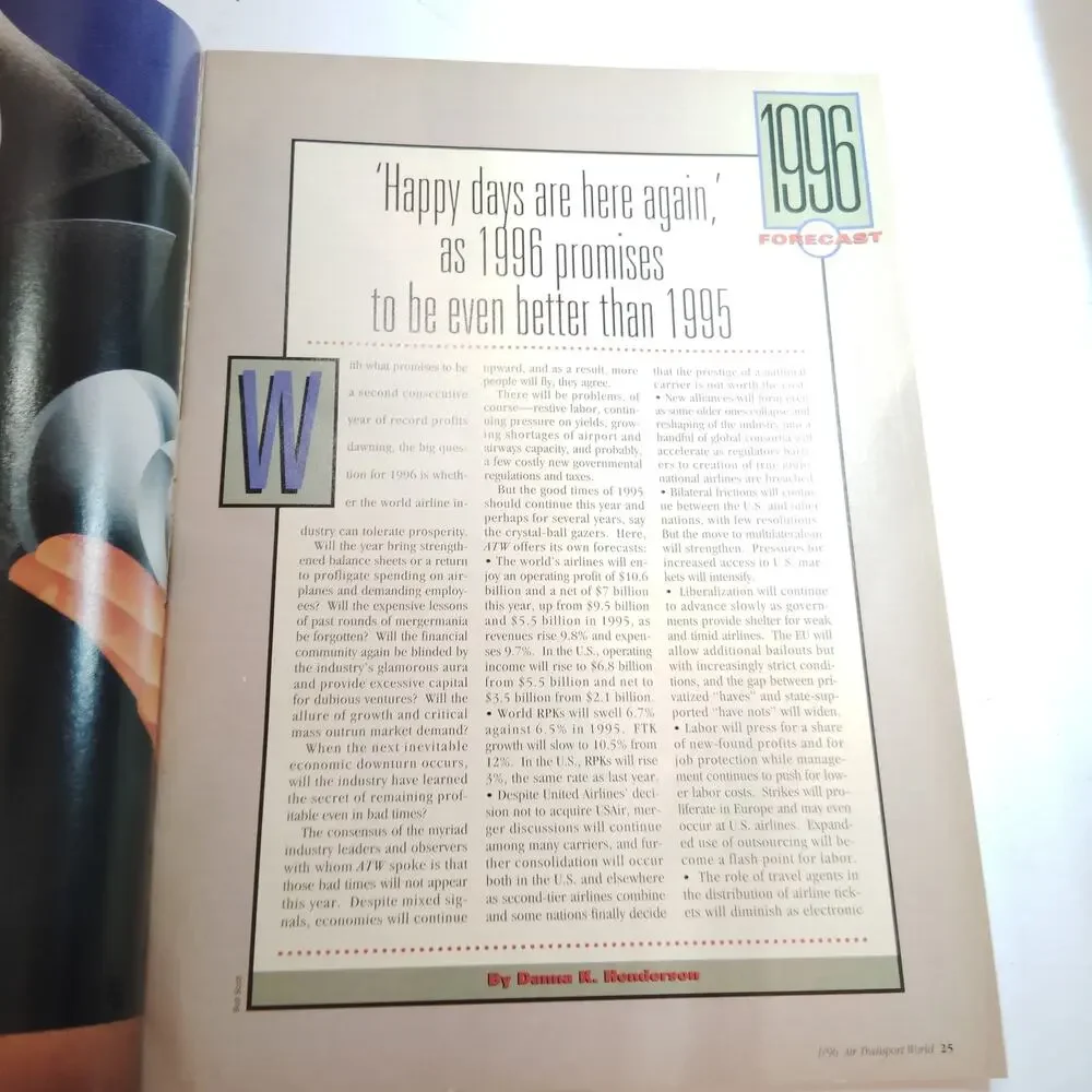 Air Transport World Magazine January 1996 - Vintage Aviation Publication